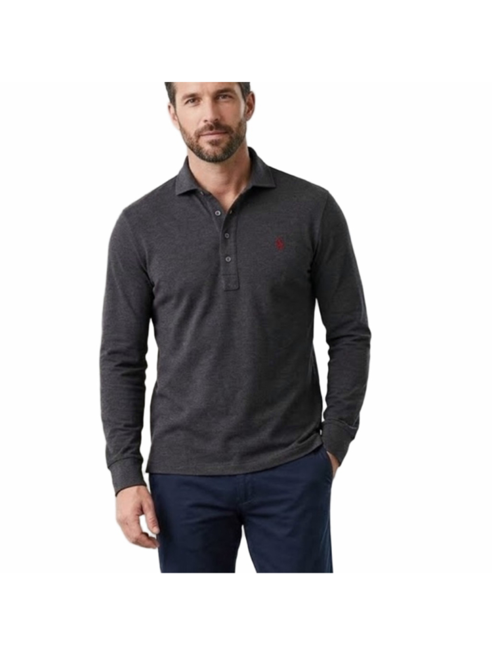Ralph Lauren Men’s Large Grey Long-Sleeve Polo cotton casual work 1381